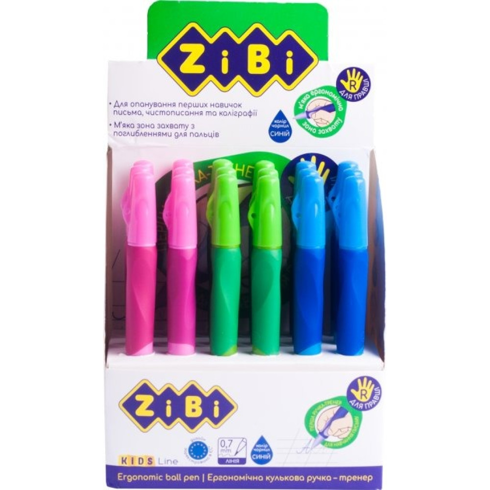 Ручка кулькова для лівші з гумовим грипом, синій, дисплей