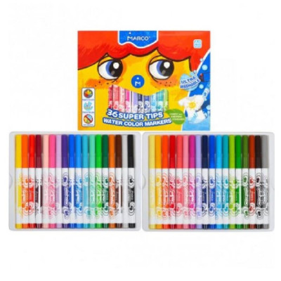 Фломастери, 36 кольорів, картонна упаковка, "Super Washable", 1630/36CB Marco (95638)