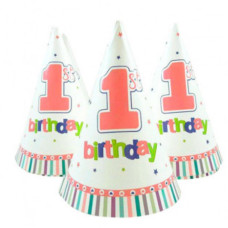 Ковпачок 1-й рік День Народження в асортименті (рож, блак) папір резинова стрічка F-100004/6/7/5