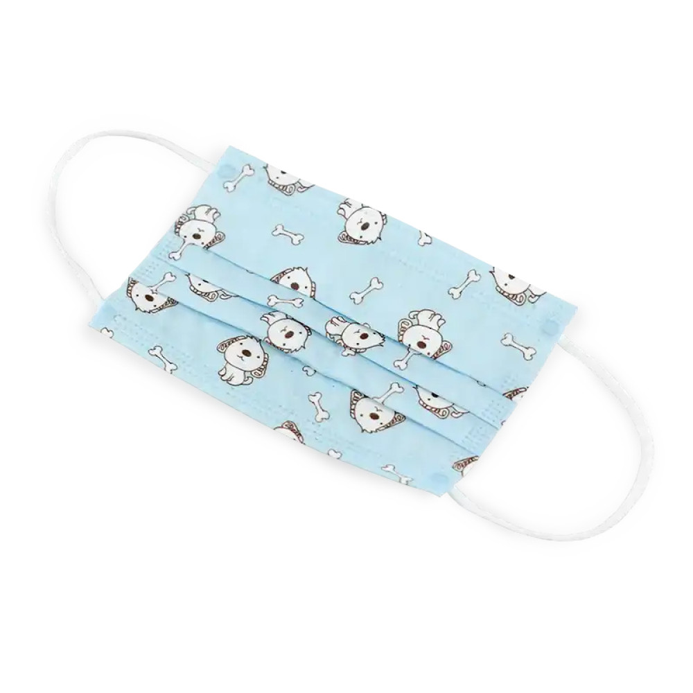 Маска медична дитяча для індивідуального захисту "ВОЛЕС", 3-шарова  з вушним зачепом, з малюнком, блакитна