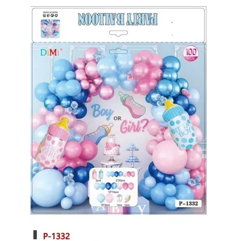 Набір для фотозони Фольгованих та латексних Куль Рожевий, блакитний, пляшечка QQL-1332