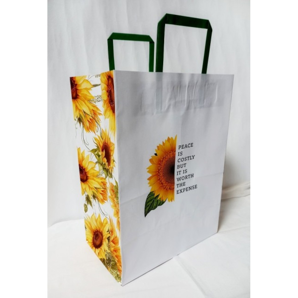 Пакет крафт ручки - прямокутні паперові кольорові, 25х15х34,5 см, папір 100 г/ м2 Крафт колір Білий KGB 253415-32