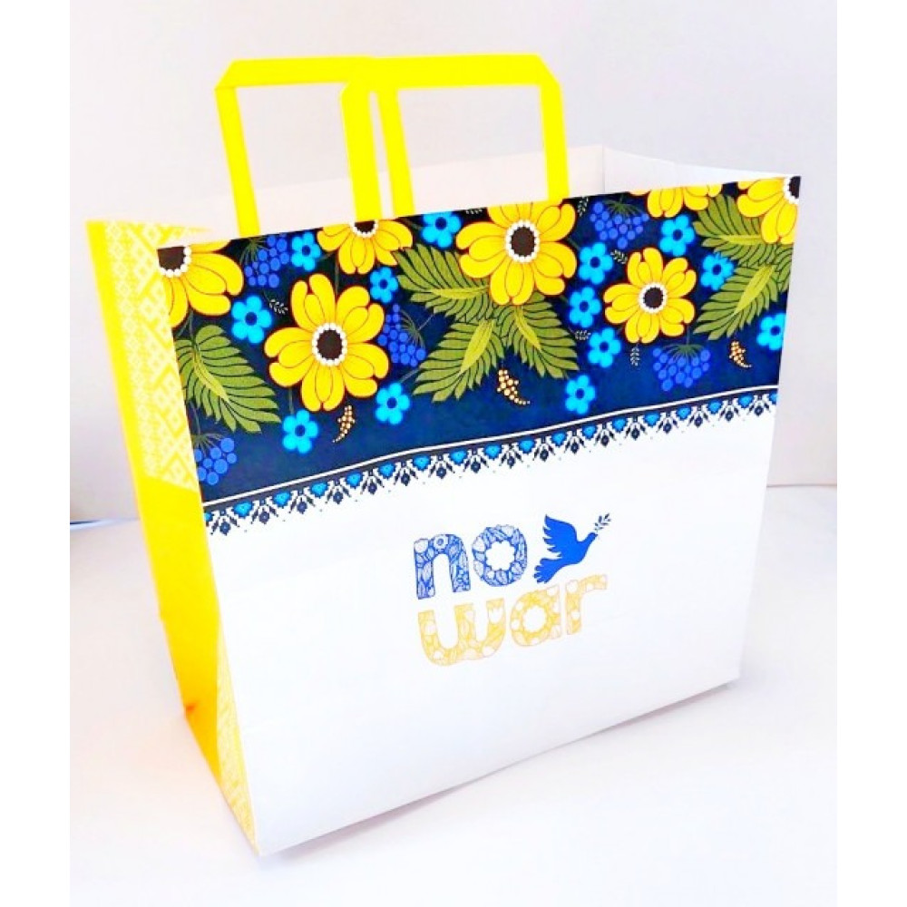 Пакет крафт ручки - прямокутні паперові кольорові, 32х15х30 см, папір 100 г/ м2 Крафт колір Білий KGB 323015 -31