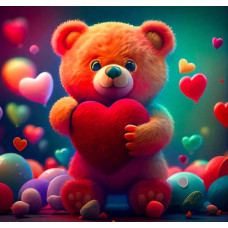 Алмазна мозаїка "Ведмежа з сердечком" S10012 ТМ Dreamtoys, 20х20 см, на рамці, 21х21х2,5 см, в коробці