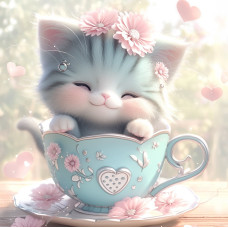 Алмазна мозаїка "Чаювання з кошеням", 20*20см, на рамці, в кор. 21*21*2,5см, ТМ Dreamtoys S10135