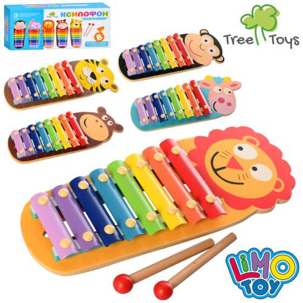 Дерев'яна іграшка Ксилофон MD 2377 (20шт) тварина, 32см, 8тонів, палички 2шт, 5вид, в кор, 16-35-4см