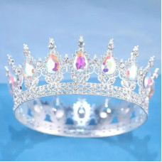 Корона металева з піками срібло з білим камінням 12,5х5,5 см 15452