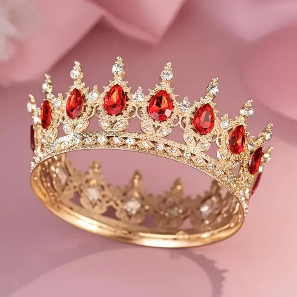 Корона металева з піками золото з червоним камінням 12,5x5,5 см 15447