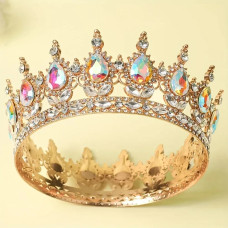 Корона металева з піками золото з білим камінням 12,5x5,5 см 15003