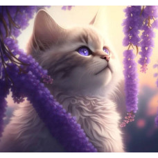 Алмазна мозаїка "Кошеня серед бузку", 20*20см, на рамці, в кор.21*21*2,5см, ТМ Dreamtoys S10047