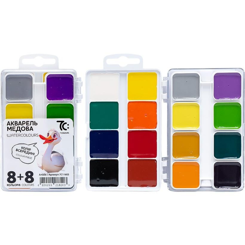 Акварель медова 16 кольорів, б/к, пластик 11,5х7,5см, 7С: 7C11603 (121089)