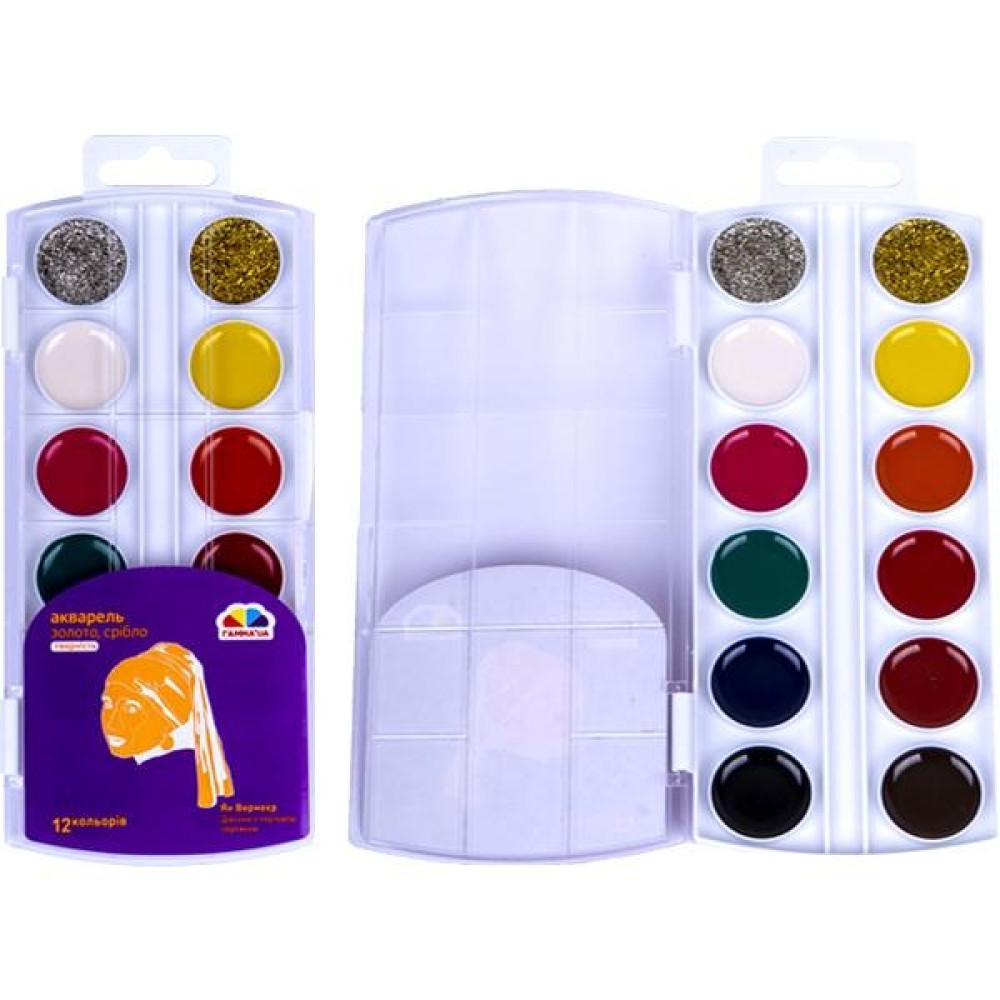 Акварель 12 кол. золото/срібло "Творчість" пластик "Гамма" 19,5x8см (107340)