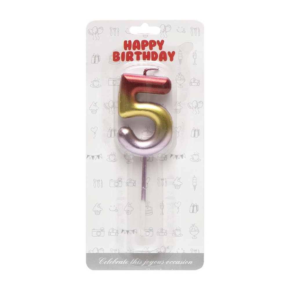 Свічка-цифра "5" металік різнокольорова JY-1065 (111543)