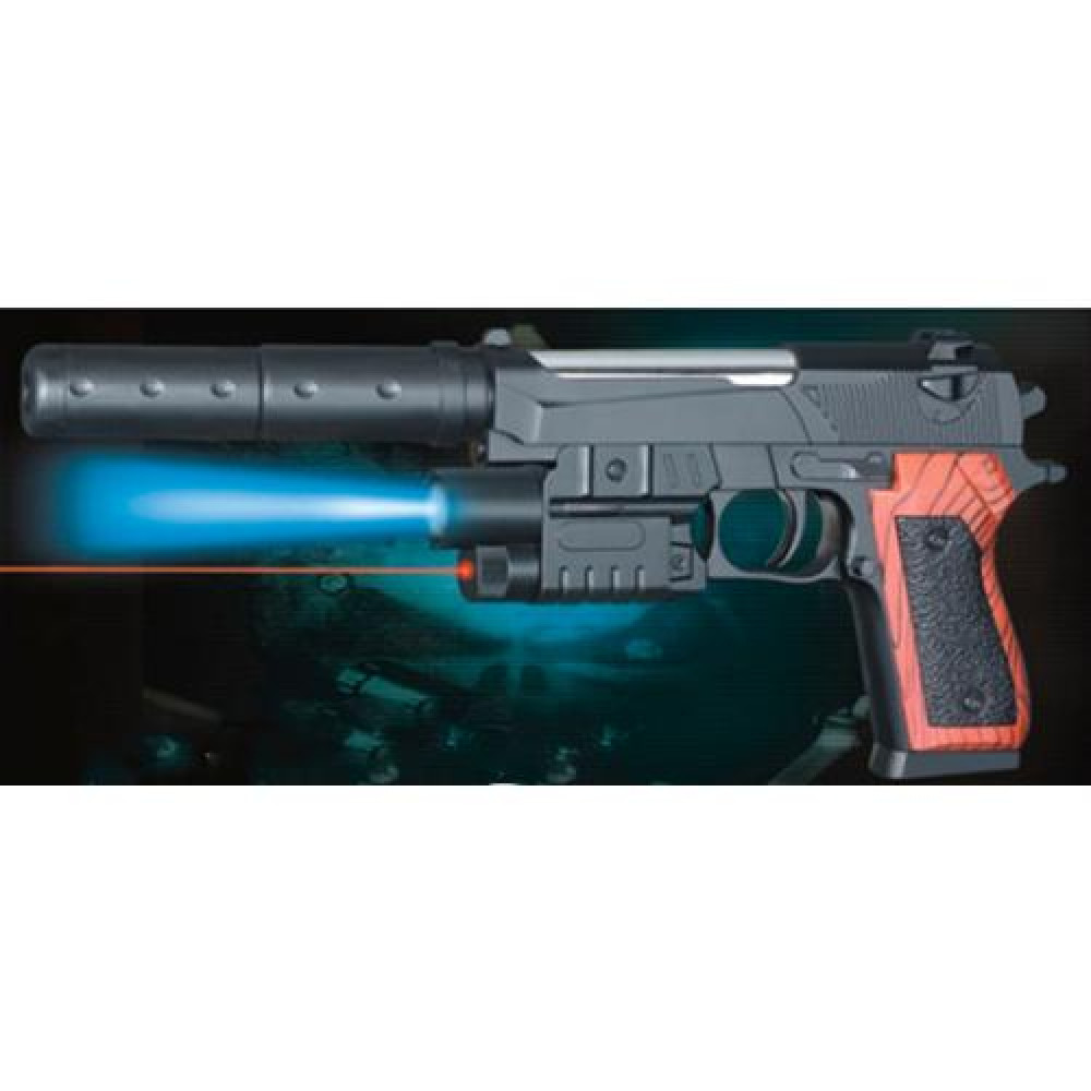 Пістолет P2117-F+ (72шт) 31см, пластикові кулі, лазер, світло, на бат(табл), у пакеті, 15-23-3см