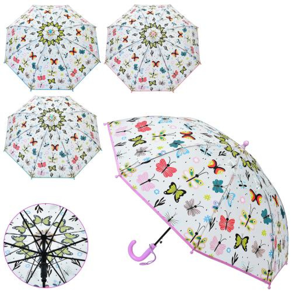 Парасолька дитяча MK 5268 (30шт) довжина 65,5см, тростина 62см, діаметр 85см, спиця 48см, клейонка, 4 кольори, в пакеті,