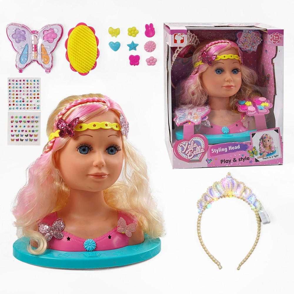 Манекен, голова для зачісок YL 888 D-1 (8) манекен для зачісок та макіяжу, світловий ефект, з аксесуарами, в коробці