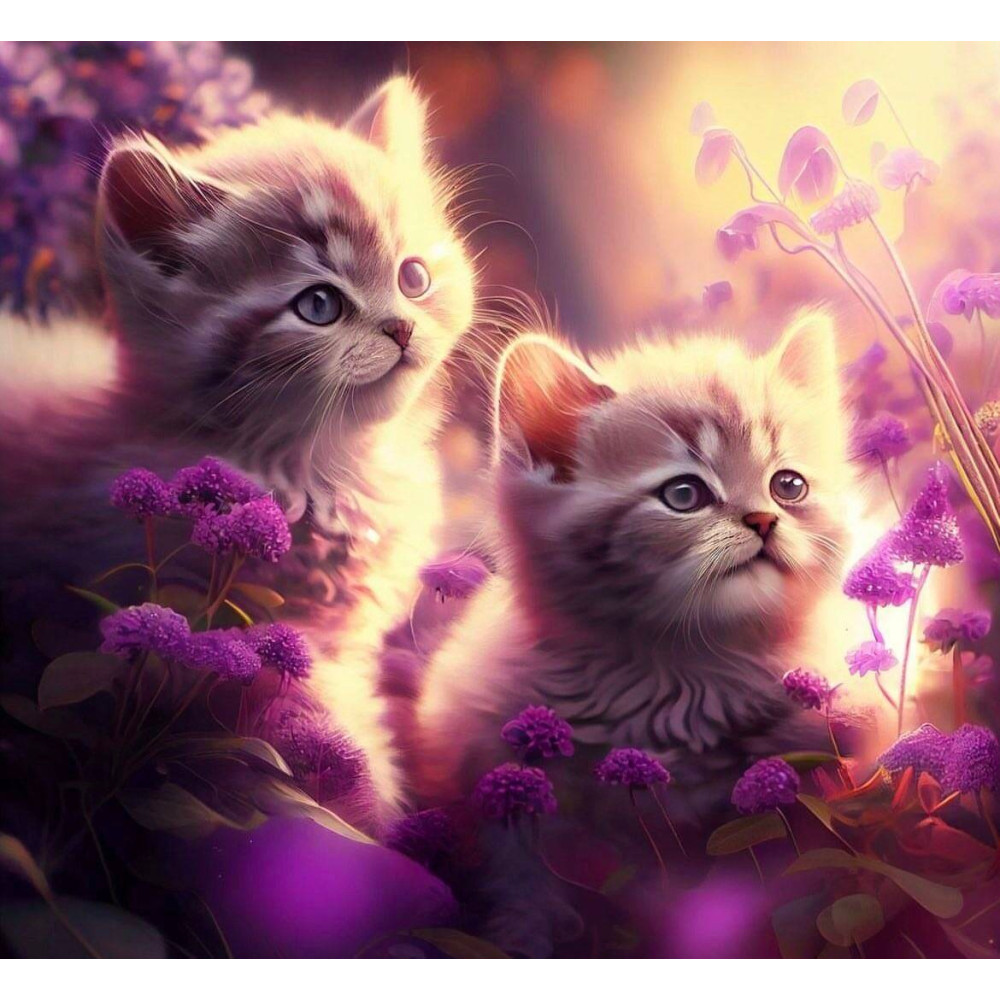 Алмазна мозаїка "Кошенята серед квітів", 30*40см, на рамці, в кор.31*41*2,5см, ТМ Dreamtoys S20069