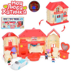 Будиночок WD-933D (12шт) 38-19см, автомобіль 12см, фігурка 6см 3шт, меблі,звук, світло, на бат-ці. в кор-ці, 64-32-8см