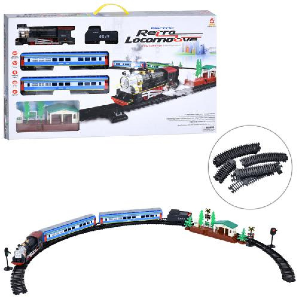 Залізниця 22833 (12шт) 163-94см, локомотив, 3 вагони, звук, світло, на бат-ці, в кор-ці, 65-36,5-6,5см