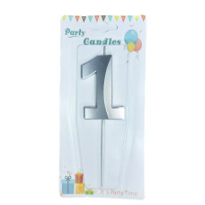 Свічка-цифра в торт "Металік" - 1 (срібна) 3D 8 см 12204