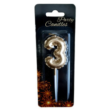 Свічка цифра Кулька золотий хром 3 (4,5 см) 13976
