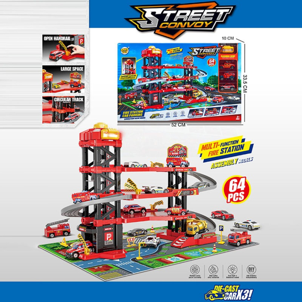 Паркінг MH-625 (16шт) "Пожежна частина",4-х рівневий,3 машинки,ліфт у короб.52*33,5*10см