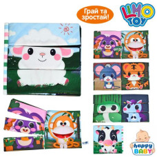 Книжка HB 0081 (35шт) 21-19-2см, развиваюча, тварини, сторінка з 3-х частин, склади тварину, м'яка, у пакеті, 21-19-2см