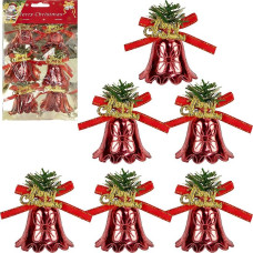 Набір-прикраса "Дзвіночок" з декором 6шт 1037-34 червоний пластик (116296)