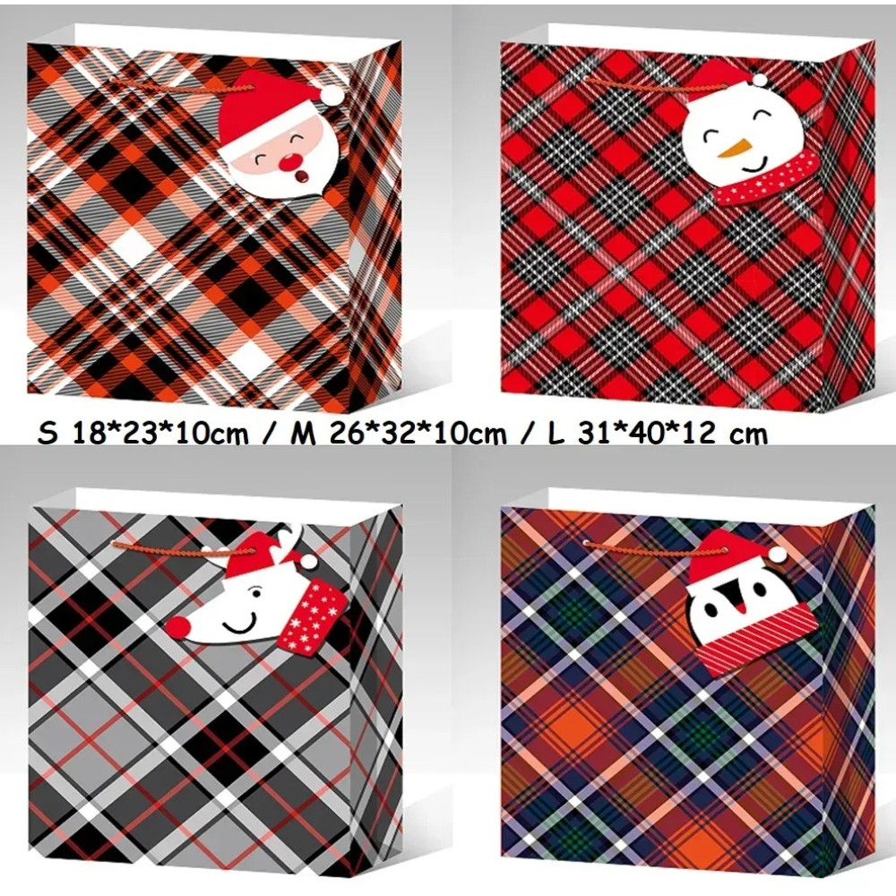 Пакет подарунковий середній "Червона клітинка" M 26x32x10 см 15658