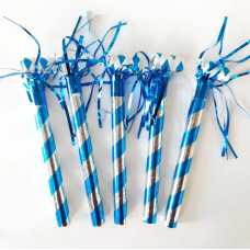 Дудка святкова "Фольгована, смугаста синя" 15 см (100 шт) 15779