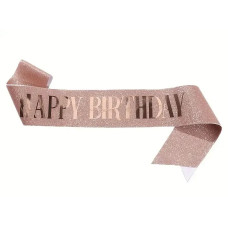Святкова глітерна стрічка Happy birthday рожеве золото 15837