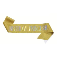 Святкова глітерна стрічка Birthday PRINCESS золото 15841