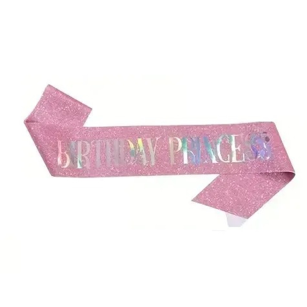 Святкова глітерна стрічка Birthday PRINCESS рожева 15842