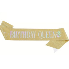 Святкова глітерна стрічка Birthday QUEEN золото 15843
