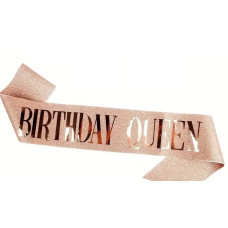 Святкова глітерна стрічка Birthday QUEEN рожеве золото 15844