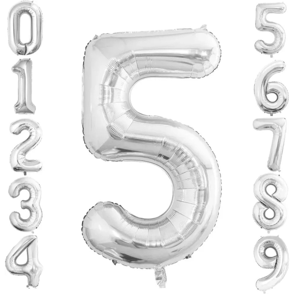 Фольгована цифра під гелій (80 см) - "5" (срібло) 02383