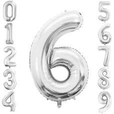 Фольгована цифра під гелій (80 см) - "6" (срібло) 02384