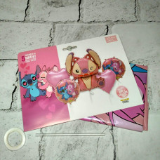 Повітряні кульки фольговані набір Стіч Ангел 5 шт. Рожевий (TX-393)