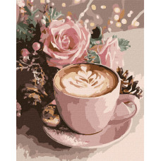 Набір для розпису по номерах "Новорічне капучино з фарбами металік" 40х50см KHO5743