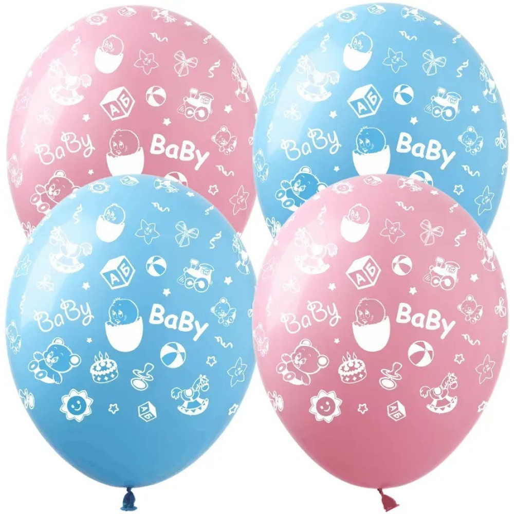 Повітряна кулька SDR-11 12" - Baby (блакитний і рожевий) 50 шт., 100 шт., 12"/30см., Блакитний, Рожевий, Круглий, Новонароджені