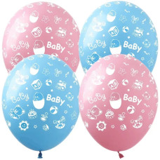 Повітряна кулька SDR-11 12" - Baby (блакитний і рожевий) 50 шт., 100 шт., 12"/30см., Блакитний, Рожевий, Круглий, Новонароджені