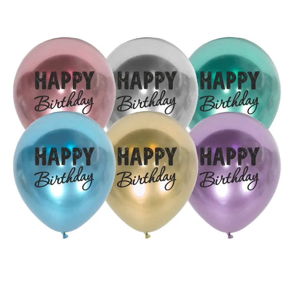 Повітряна кулька SDR-56 12" - Happy Birthday (1 ст.) Mirror 50 шт., 50 шт., 12"/30см., Мікс Brilliance, Шрифт