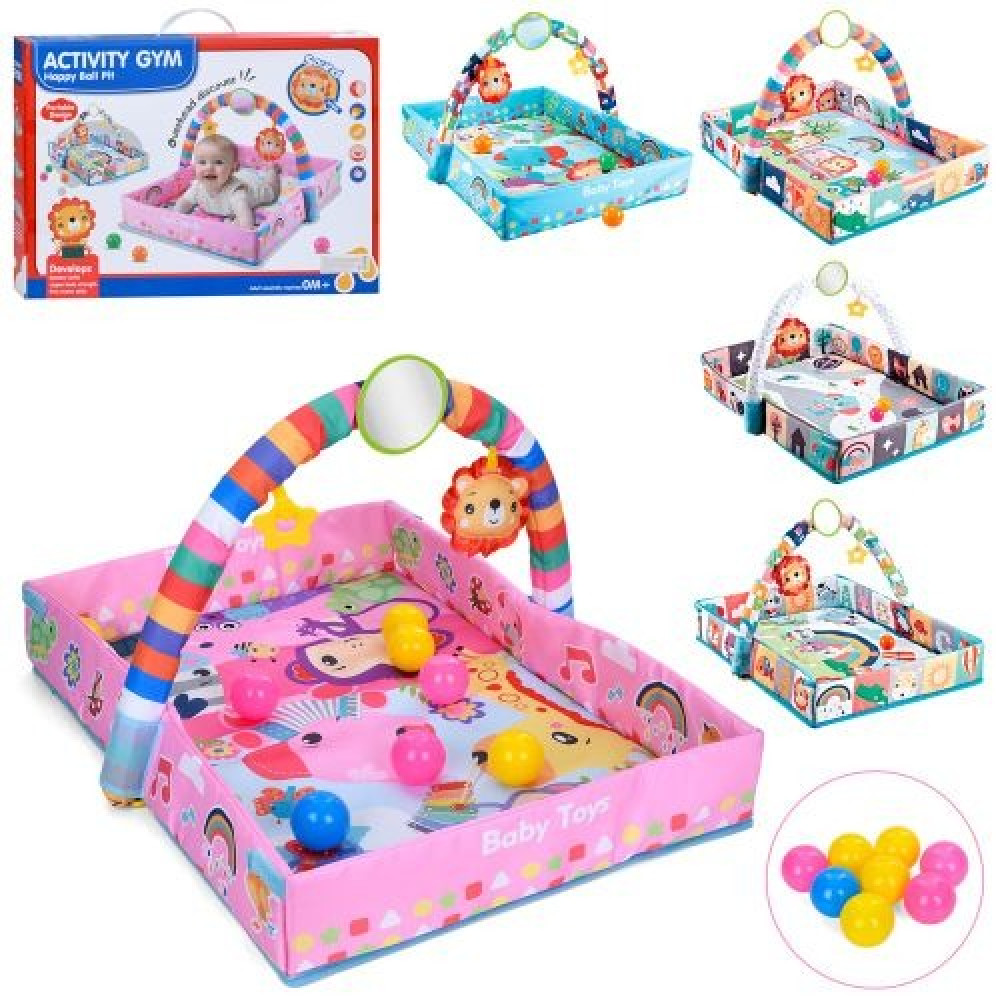 Килимок для немовляти 918-635-6-7-8-9 (10шт) 86-68см, 2в1(манеж, застібки липучки, 68-48см), дуга, підвіски 3шт (пискавка, дзеркало, прорізувач), куль