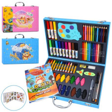 Набір для творчості MK 5776-108 (6шт) фломастери, олівці, воск.крейда, акв.фарби, лінійка, 108пр, 2 види, в чемодані, 34-24-5,5см