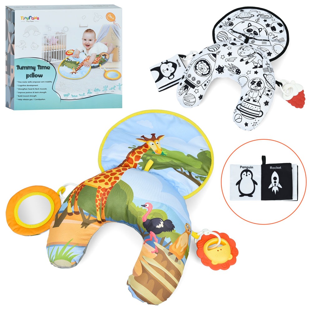 Килимок для немовляти ZL2407-2408 (24шт) 29-44см, подушка 29-25см, шуршить, підвіски 2шт, 2 види (книжка+прорізувуач, дзеркало+прорізувач), в кор-ці,