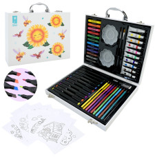 Набір для творчого малювання PL-725-35 (20шт) 48 предмета,крейда,акварельні фарби,кольорові олівці,18 аркушів розмальовок, валіза 30*5*24 см