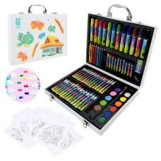Набір для творчого малювання PL-725-36 (24шт) 75 предмета,крейда,акварельні фарби,фломастери,18 аркушів розмальовок, валіза 26,7*4,8*21,7 см