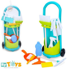 Набір для прибирання A55-23 (20шт) візок, 56-25-17см, відро, щітки, совок, флакон, швабра, в сітці, 62-25-17см