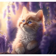Алмазна мозаїка "Котик у фіолетових квітах", 30*40см, на рамці, в кор.31*41*2,5см, ТМ Dreamtoys