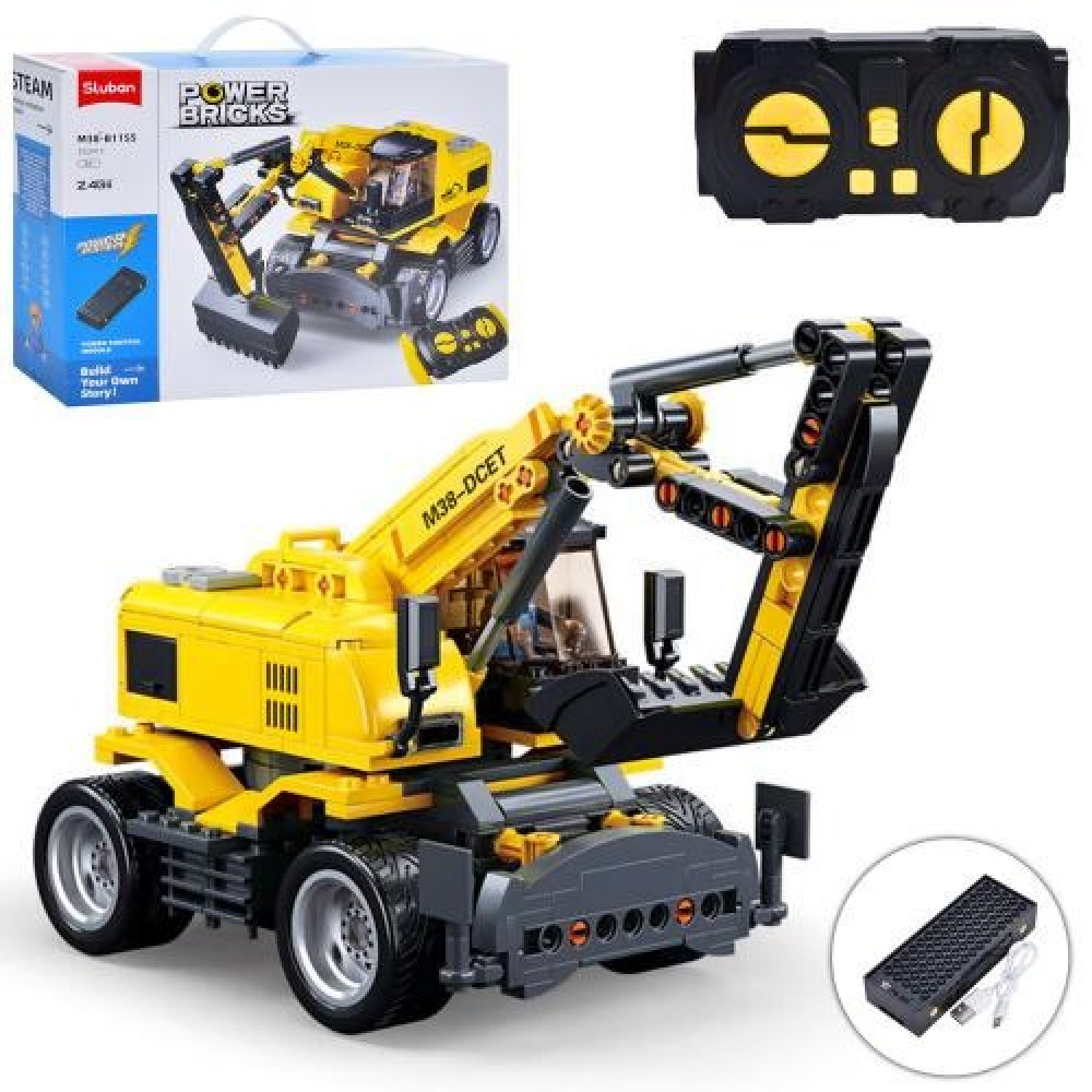 Конструктор SLUBAN Екскаватор, р/к, 2,4G, 24см, 353дет, фігурка, акумулятор, USB зарядне, в кор. 38*29*10см (12шт) M38-B1155